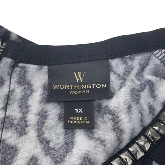 Worthington Woman 1X Long Sleeve Animal Print Tunic Top With Studded Neckline - Picture 3 of 13